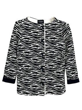 Liz Claiborne Womens Small Petite  Zebra Print Button Up Sweater Black White
